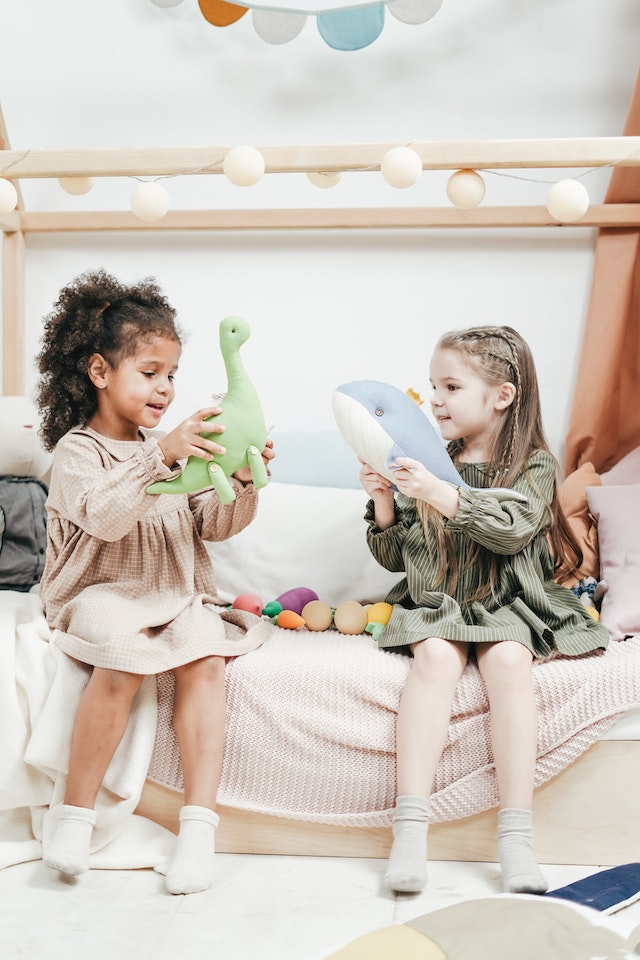 Little girls playing with whale and Jonah